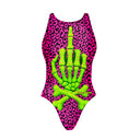 Costume intero bambina da allenamento PINUP 487P - Maculato, dettaglio indossato
