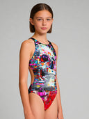 Costume intero bambina da allenamento PINUP 534P - Glitch, vista frontale