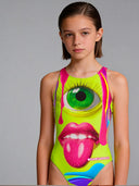 Costume intero bambina da allenamento PINUP 535PF - Slime, vista frontale
