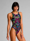 Costume intero donna da allenamento PINUP 548PF - Skull tribe, vista frontale