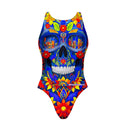Costume intero bambina da allenamento PINUP 543PF - Blue skull, vista posteriore
