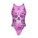 Costume intero donna da allenamento PINUP 552P - Teschio Farfalla, vista tre quarti