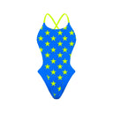 Costume intero bambina da mare Alte L022AF - Turchese Stelle Gialle, vista frontale