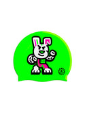 Silicone swim cap 188CS Murales in fluo green with graphic rabbit - BONESWIMMER