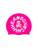 Cuffia silicone - Fuxia Logo Bianco Grande — cuffia da nuoto, BONESWIMMER Made in Italy