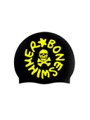 Cuffia silicone - Nero Logo Giallo Grande — cuffia da nuoto, BONESWIMMER Made in Italy