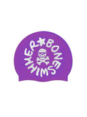 Silicone swim cap - White with large black logo