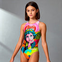 Costume intero bambina da allenamento PINUP 521P - Illusa, vista frontale