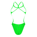 Costume intero donna da mare Milano - Verde Fluo, vista posteriore