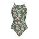 Costume intero donna da allenamento IBIZA 132I - Logo Military + Rosa Chiaro, vista frontale
