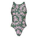 Costume intero donna da allenamento PINUP 388P - Logo Military + Rosa Chiaro, vista frontale