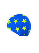 Cuffia lycra L027CF - Turchese Stelle Gialle — cuffia da nuoto, BONESWIMMER Made in Italy